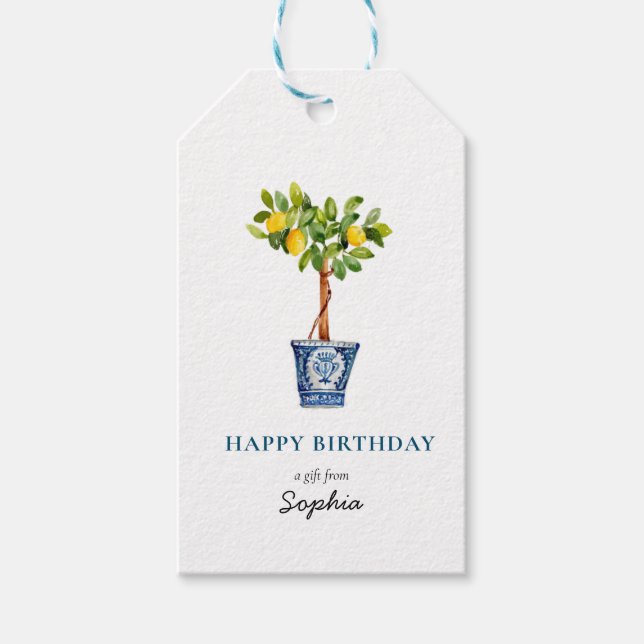 Étiquettes de cadeau d'anniversaire Topiaire d'arb (Devant)