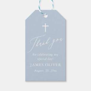 Étiquettes de cadeau de baptême garçon croix blanc