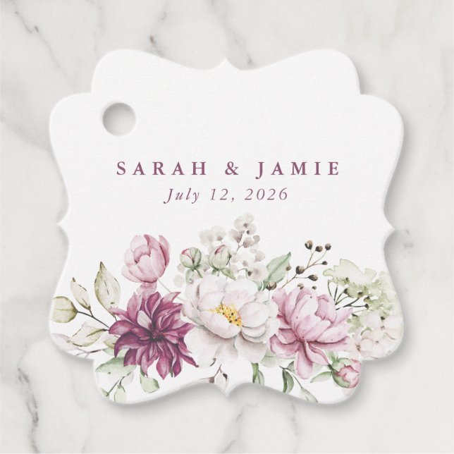 Étiquettes de cadeau de cercle de mariage fleuri (Devant)