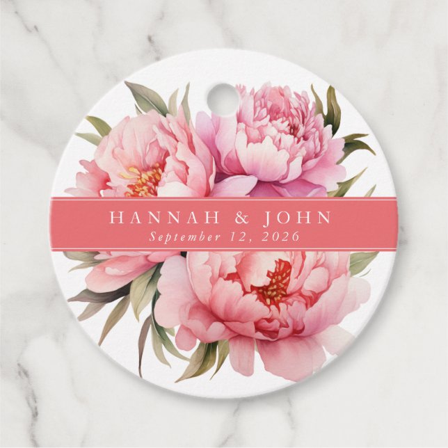 Étiquettes de cadeau de cercle de mariage fleuri (Devant)