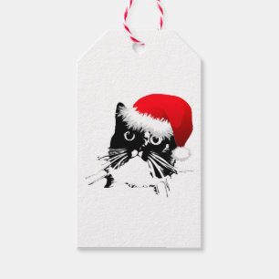 Étiquettes de cadeau de chat de Père Noël