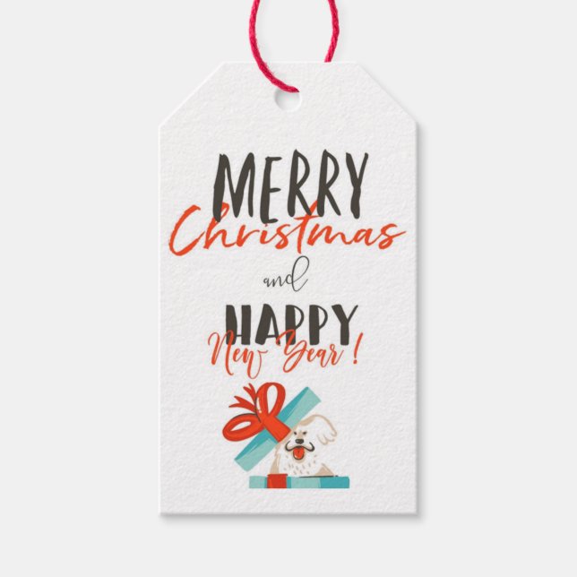 Étiquettes de cadeau de chien mignon de Noël (Devant)