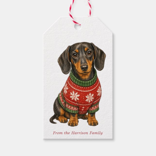 Étiquettes de cadeau de chien teckel de Noël (Devant)