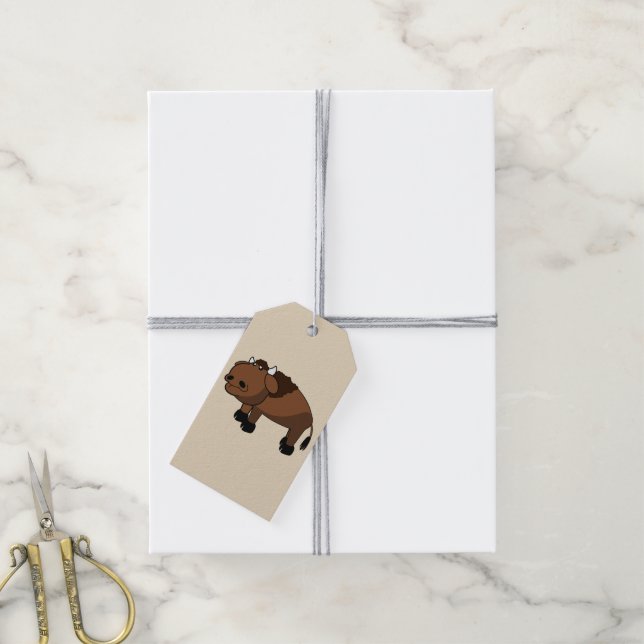 étiquettes de cadeau de dessin animé de buffle (Avec de la ficelle)