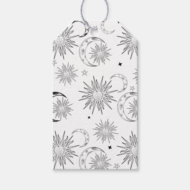 Étiquettes de cadeau de fête céleste de soleil fan (Devant)
