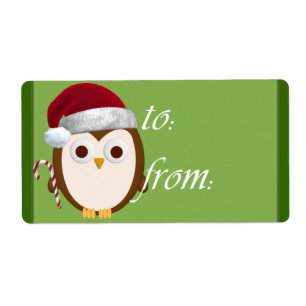 Étiquettes de cadeau de hibou de Père Noël
