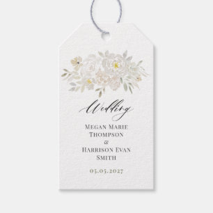 Étiquettes de cadeau de mariage aux pivoines blanc