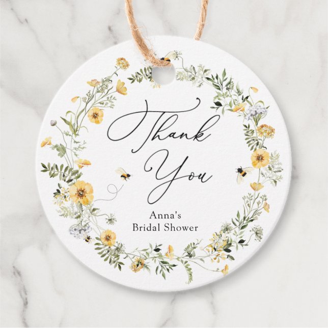 Étiquettes de cadeau de mariage avec abeille et fl (Devant)