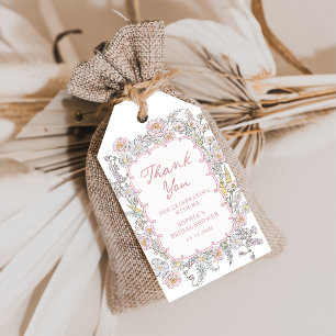 Étiquettes de cadeau de mariage floral rose dessin