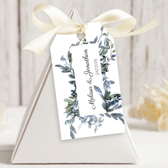 Étiquettes de cadeau de mariage florales vert arge (Créateur téléchargé)