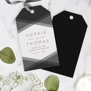 Étiquettes de cadeau de mariage géométriques grise
