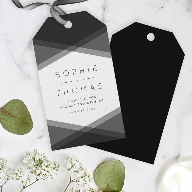 Étiquettes de cadeau de mariage géométriques grise (Créateur téléchargé)