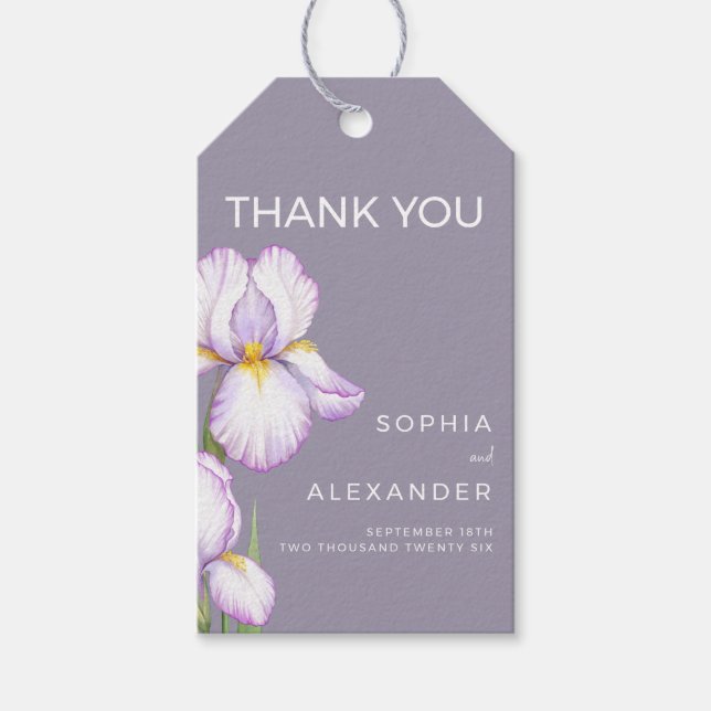 Étiquettes de cadeau de mariage "Iris délicats" (Devant)
