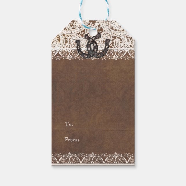 Étiquettes de cadeau de mariage rustiques avec fer (Devant)