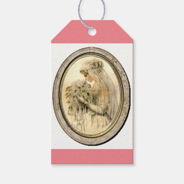 Étiquettes de cadeau de mariage vintage rose pour  (Devant)