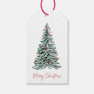 Étiquettes de cadeau de Noël arbre classique aquar