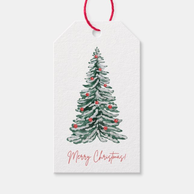 Étiquettes de cadeau de Noël arbre classique aquar (Devant)