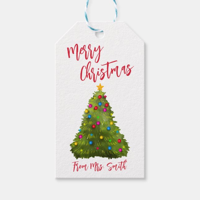 Étiquettes de cadeau de Noël Arbre de Noël Joyeux  (Devant)