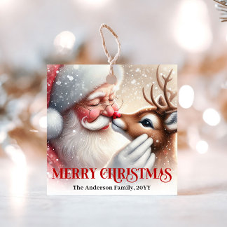 Étiquettes de cadeau de Noël avec le Père Noël et