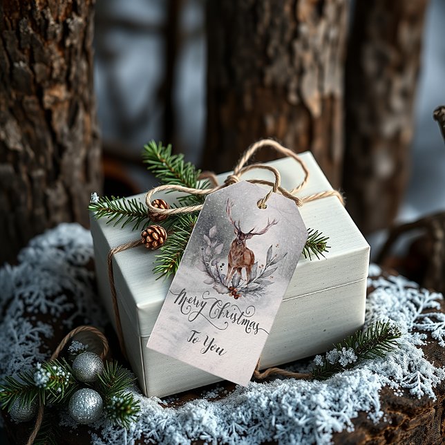 Étiquettes de cadeau de Noël Cerf d'hiver doux (Créateur téléchargé)