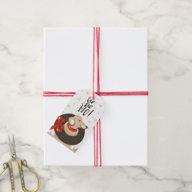 Étiquettes de Cadeau de Noël Chien Mignon (Avec de la ficelle)