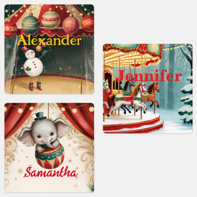 Étiquettes de cadeau de Noël Cirque Vintage (Groupe)