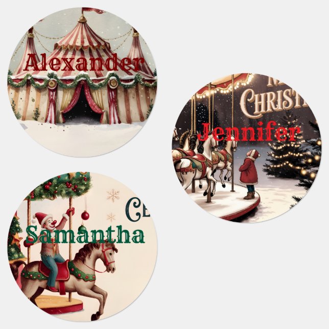 Étiquettes de cadeau de Noël Cirque Vintage (Groupe)