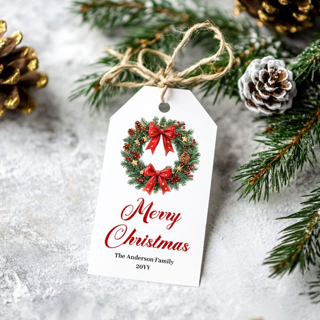 Étiquettes de cadeau de Noël Couronne Classique (Classic Christmas Wreath Holiday Gift Tag)