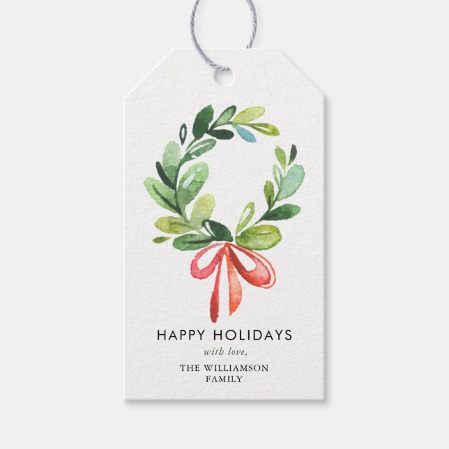 Étiquettes de cadeau de Noël Couronne de Noël (Devant)
