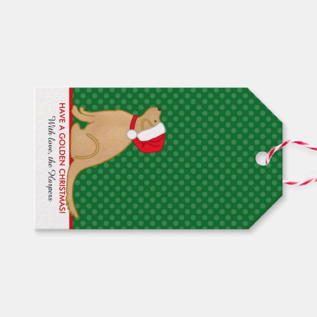 Étiquettes de cadeau de Noël doré vert (Devant (Horizontal))