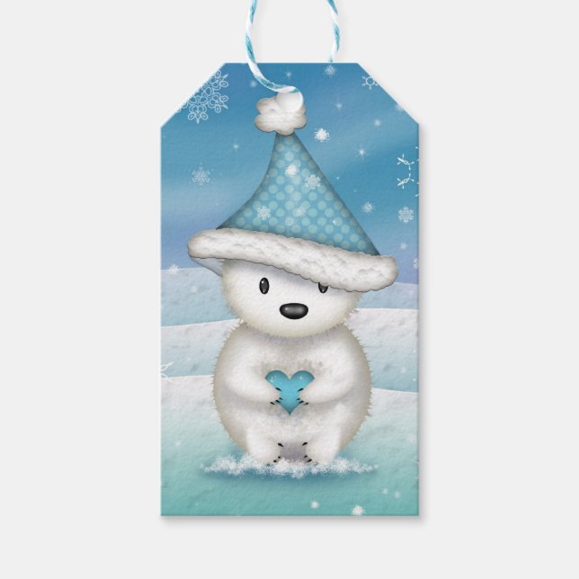 Étiquettes de cadeau de Noël d'ours polaire mignon (Devant)