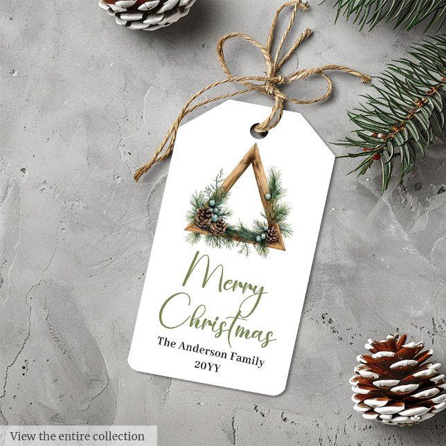 Étiquettes de cadeau de Noël élégantes Boho neutre (Elegant Boho Neutral Earthy Christmas Gift Tag)