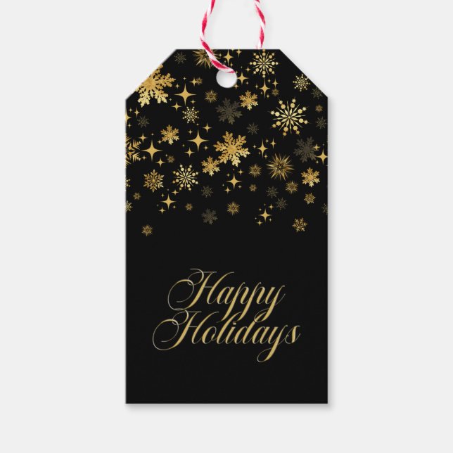 Étiquettes de cadeau de Noël en noir avec flocons  (Devant)