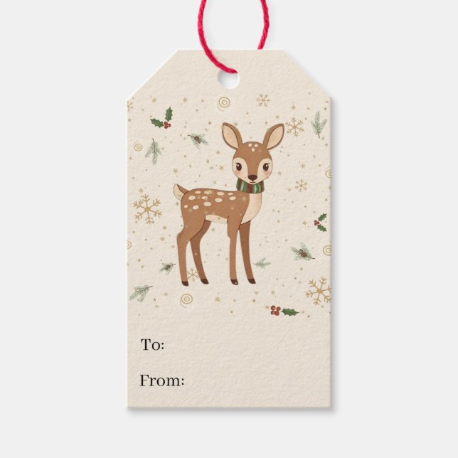 Étiquettes de Cadeau de Noël Faon Animal de Forêt  (Devant)