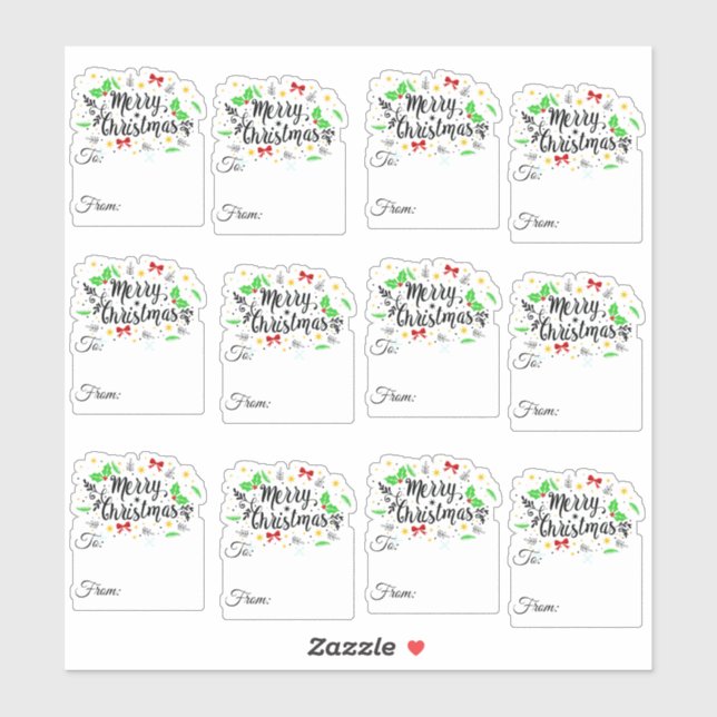 Étiquettes de cadeau de Noël festives joyeuses (Feuille)