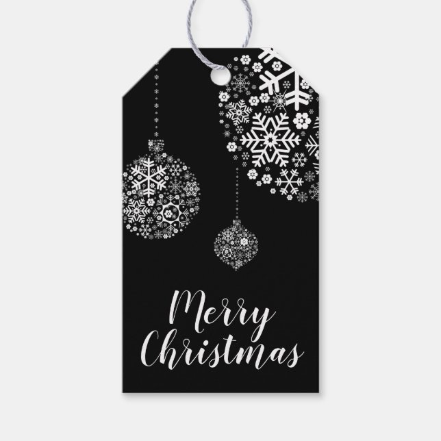 Étiquettes de cadeau de Noël Joyeux avec flocons d (Devant)