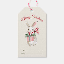 Étiquettes de cadeau de Noël lapin aquarelle