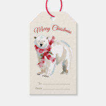 Étiquettes de cadeau de Noël ours polaire aquarell