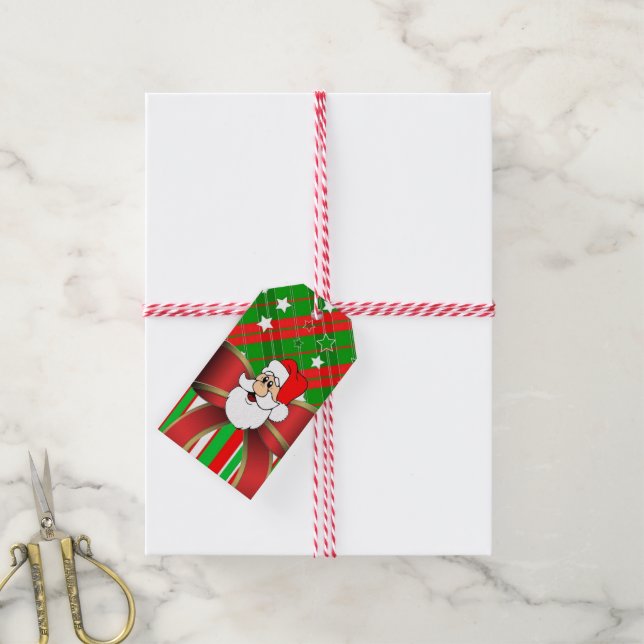 Étiquettes de Cadeau de Noël Père Noël (Avec de la ficelle)