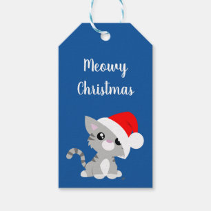 Étiquettes de cadeau de Noël pour chat gris miaou