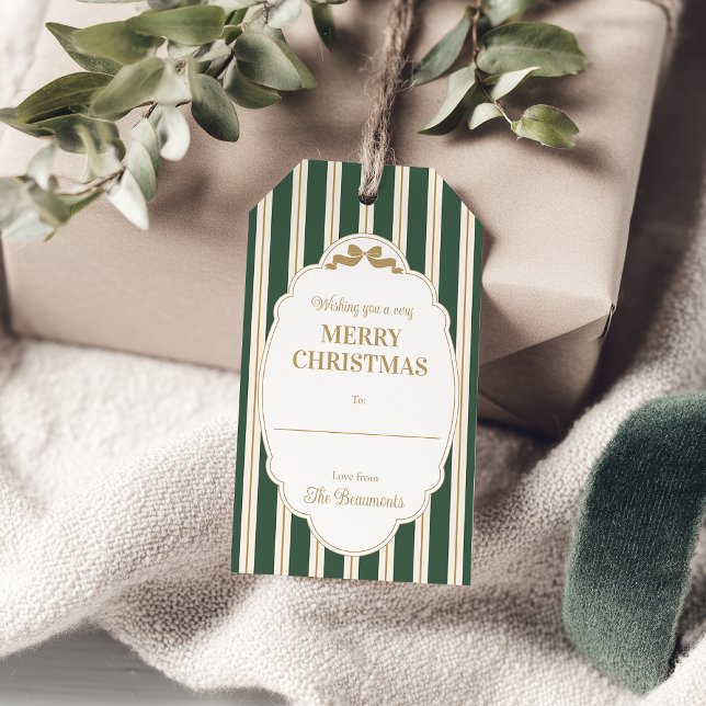 Étiquettes de cadeau de Noël rayées vertes (Créateur téléchargé)