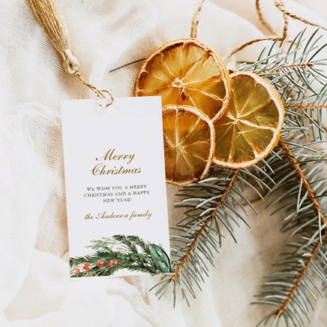 Étiquettes de cadeau de Noël Winter Pine Merry Chr (Créateur téléchargé)