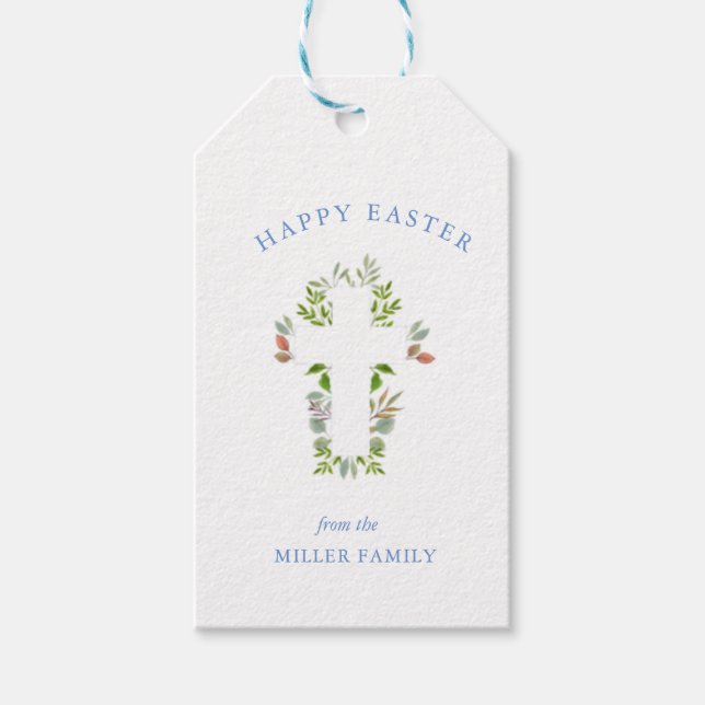 Étiquettes de cadeau de Pâques à la verdure à l'aq (Devant)