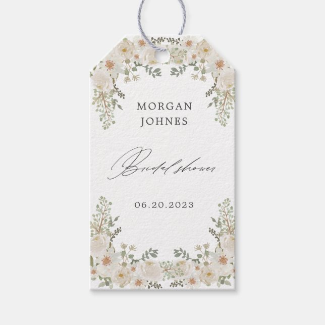 étiquettes de cadeau de shower de mariage fleuri i (Devant)