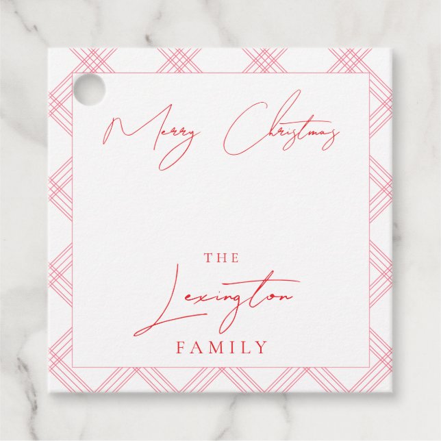 Étiquettes de cadeau de vacances à carreaux - Rose (Devant)
