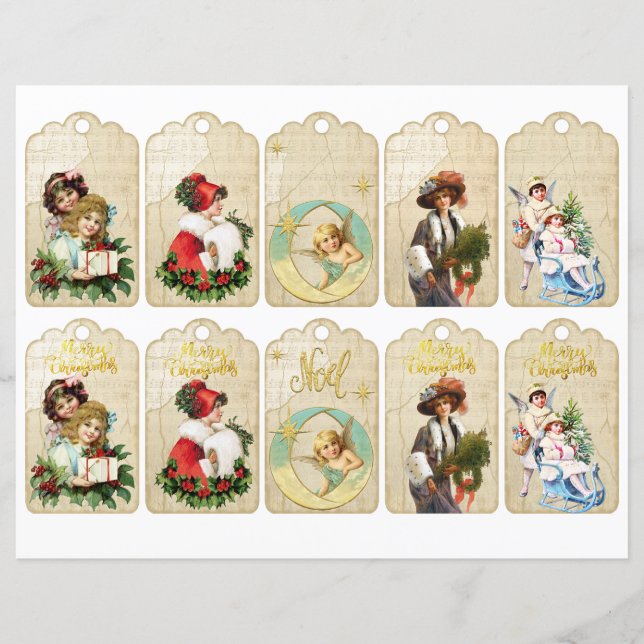 Étiquettes de cadeau découpées Noël vintage (Devant)