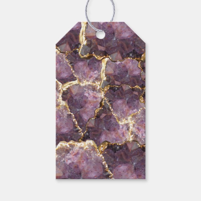 Étiquettes de cadeau en cristal violet doré (Devant)