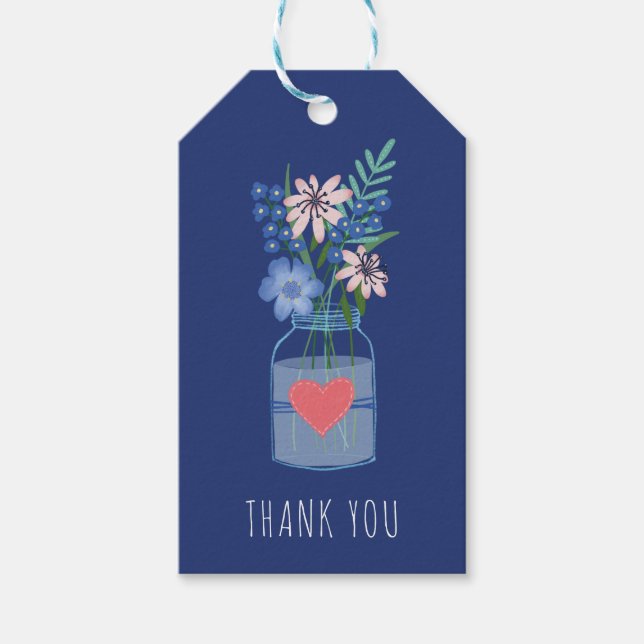 Étiquettes de cadeau floral Jar de Maçons Merci (Devant)