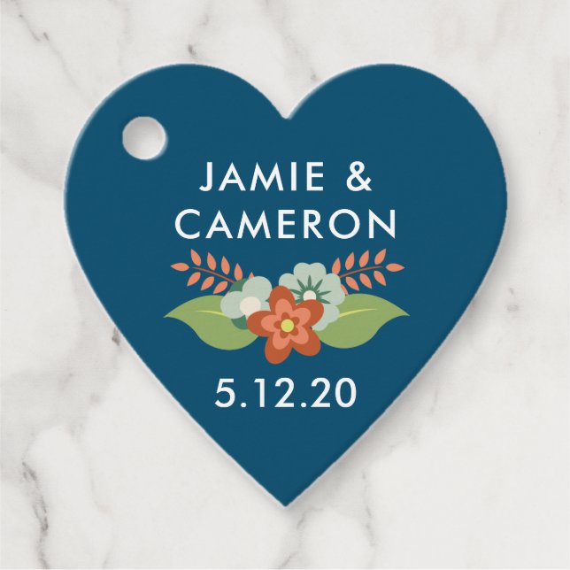 Étiquettes de cadeau florales personnalisées bleu  (Devant)