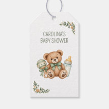 Étiquettes de cadeau Ourson Vert Sauge pour Baby S